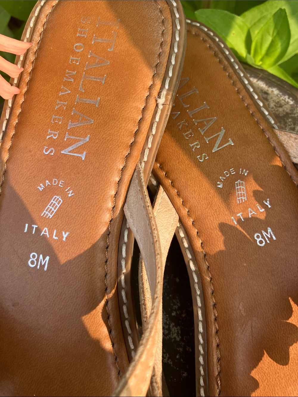 Italian Shoemakers Floral Embellished Tan Leather Thong Sandals - Picture 3 of 3